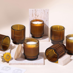 Amber Ribbed Glass Candle Jars